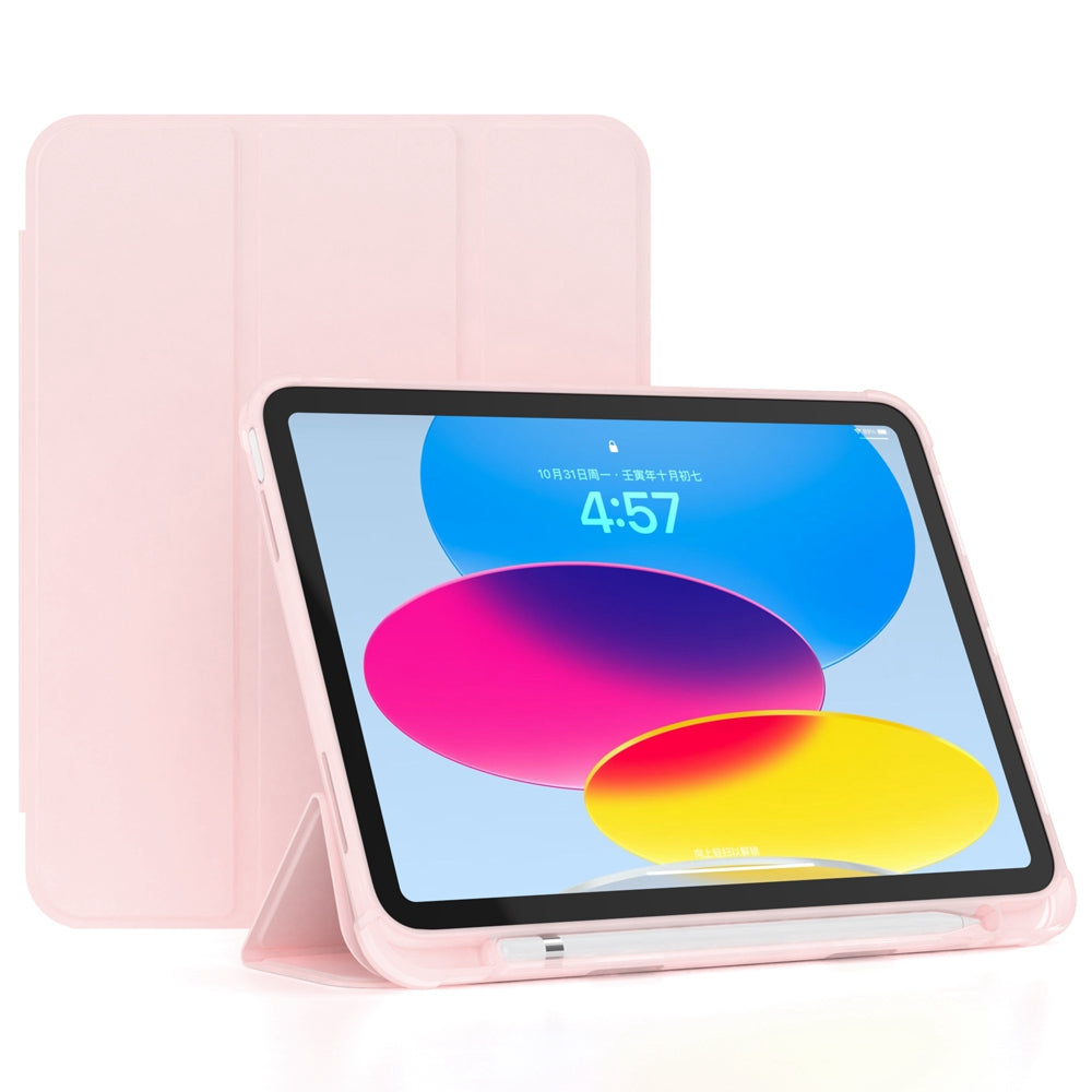 For iPad 10.9 (2022) / iPad 10th Gen Tri-fold Stand Shell Cover PU Leather Auto Wake / Sleep Smart Tablet Case with Pen Slot Holder