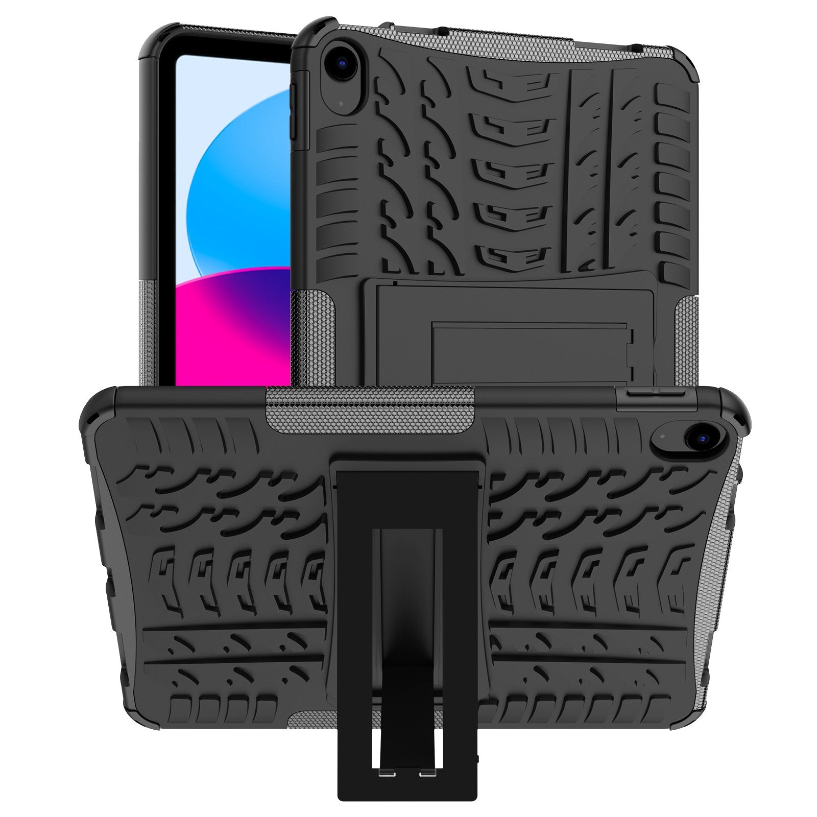 For iPad 10.9 (2022) Shockproof Tablet Case Tire Texture Kickstand Heavy Duty Armor Soft TPU Hard PC Protective Cover