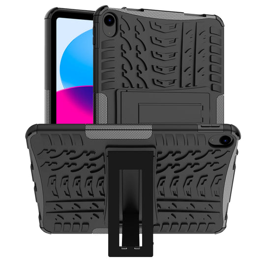 For iPad 10.9 (2022) Shockproof Tablet Case Tire Texture Kickstand Heavy Duty Armor Soft TPU Hard PC Protective Cover