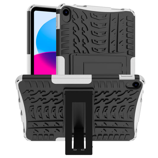 For iPad 10.9 (2022) Shockproof Tablet Case Tire Texture Kickstand Heavy Duty Armor Soft TPU Hard PC Protective Cover