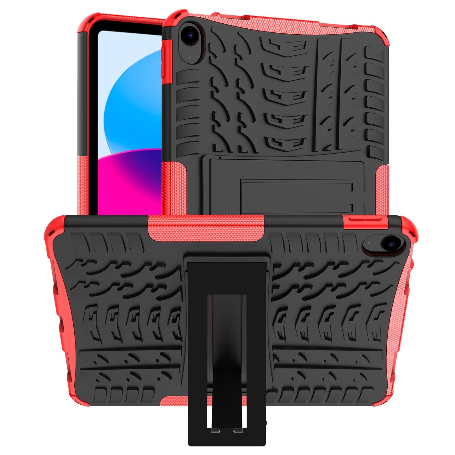 For iPad 10.9 (2022) Shockproof Tablet Case Tire Texture Kickstand Heavy Duty Armor Soft TPU Hard PC Protective Cover