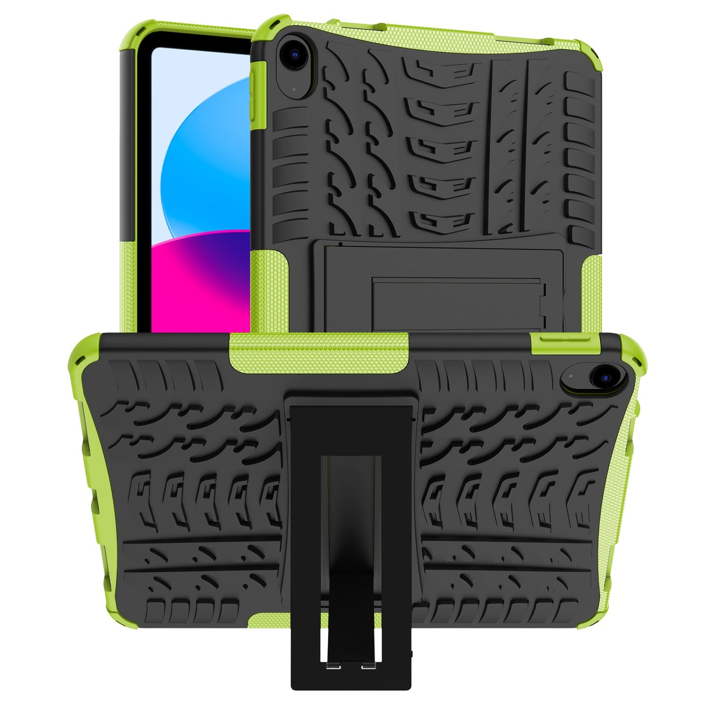 For iPad 10.9 (2022) Shockproof Tablet Case Tire Texture Kickstand Heavy Duty Armor Soft TPU Hard PC Protective Cover