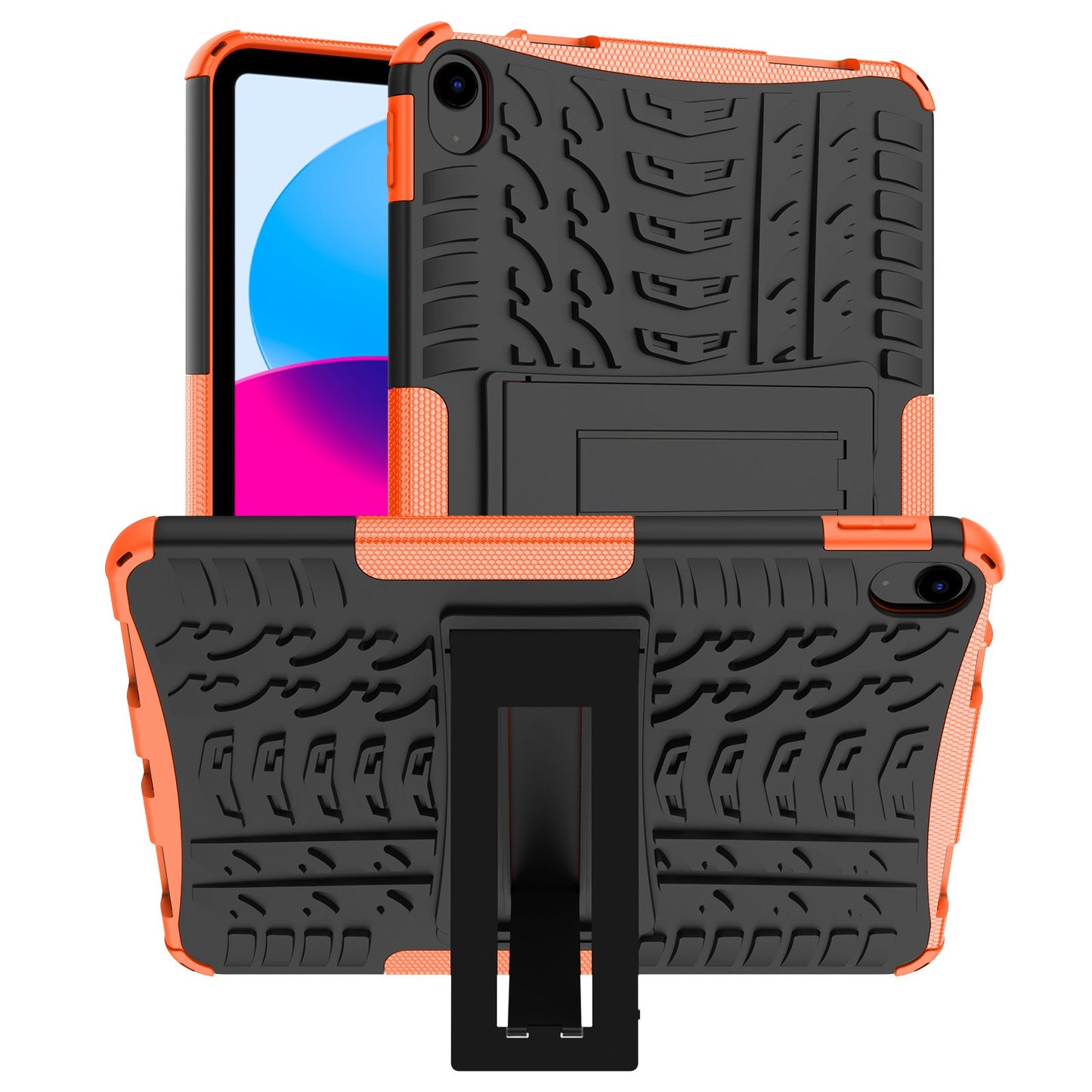For iPad 10.9 (2022) Shockproof Tablet Case Tire Texture Kickstand Heavy Duty Armor Soft TPU Hard PC Protective Cover