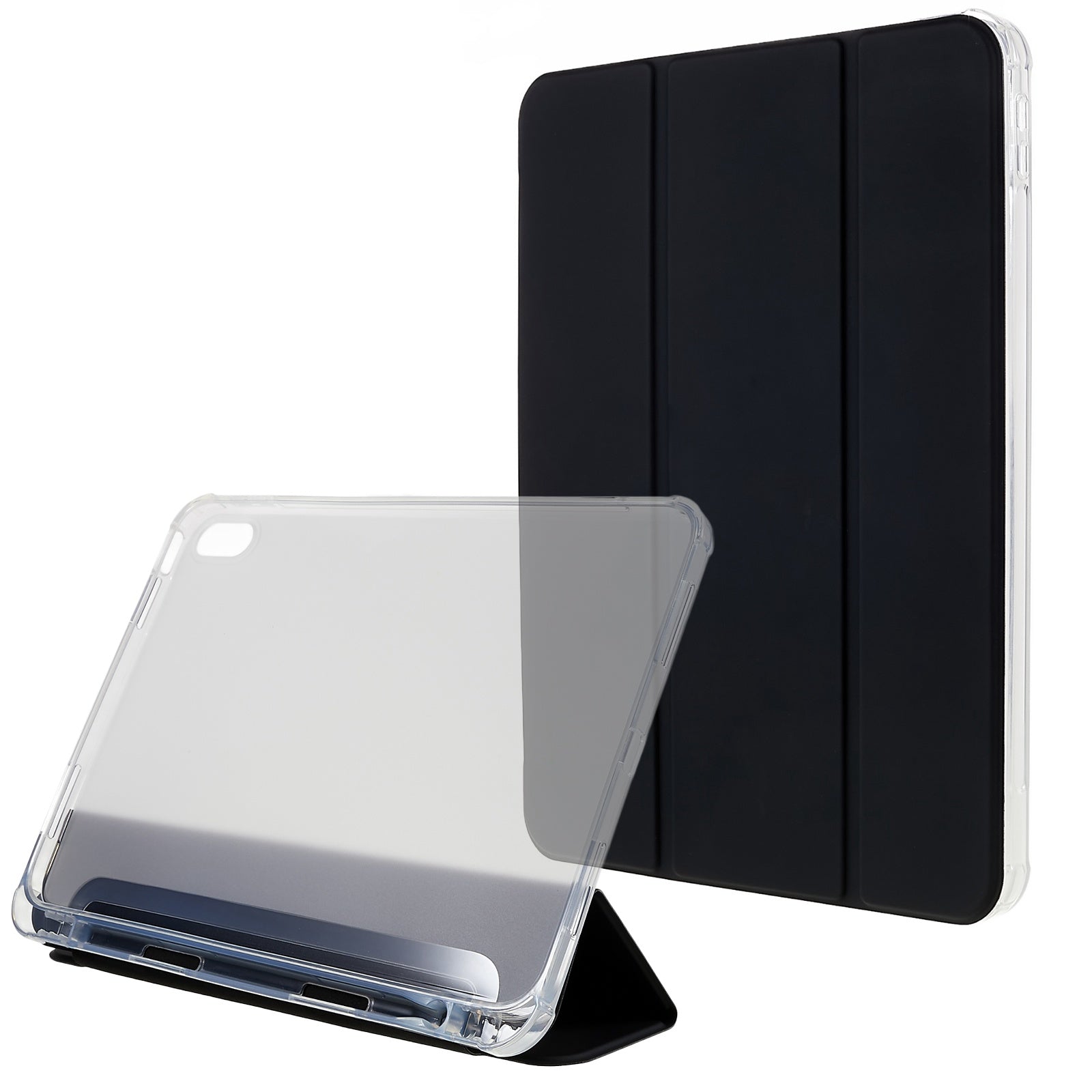 For iPad 10.9 (2022) Trifold Stand Protective Tablet Case PU Leather Transparent TPU Back Auto Sleep / Wake Cover with Pencil Holder