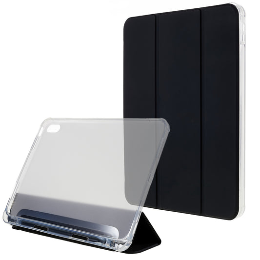 For iPad 10.9 (2022) Trifold Stand Protective Tablet Case PU Leather Transparent TPU Back Auto Sleep / Wake Cover with Pencil Holder