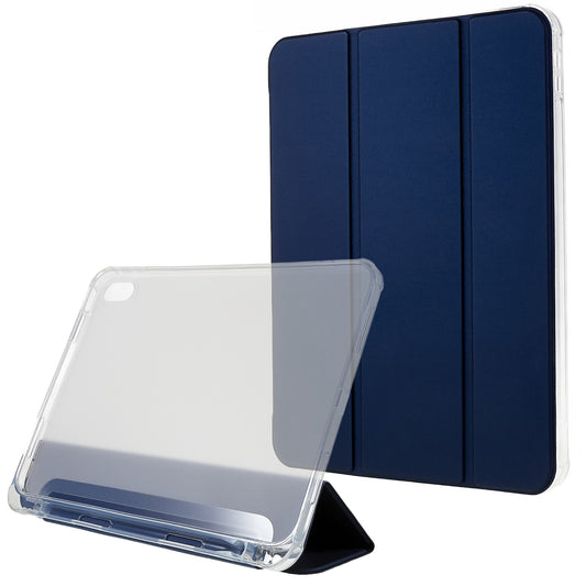 For iPad 10.9 (2022) Trifold Stand Protective Tablet Case PU Leather Transparent TPU Back Auto Sleep / Wake Cover with Pencil Holder