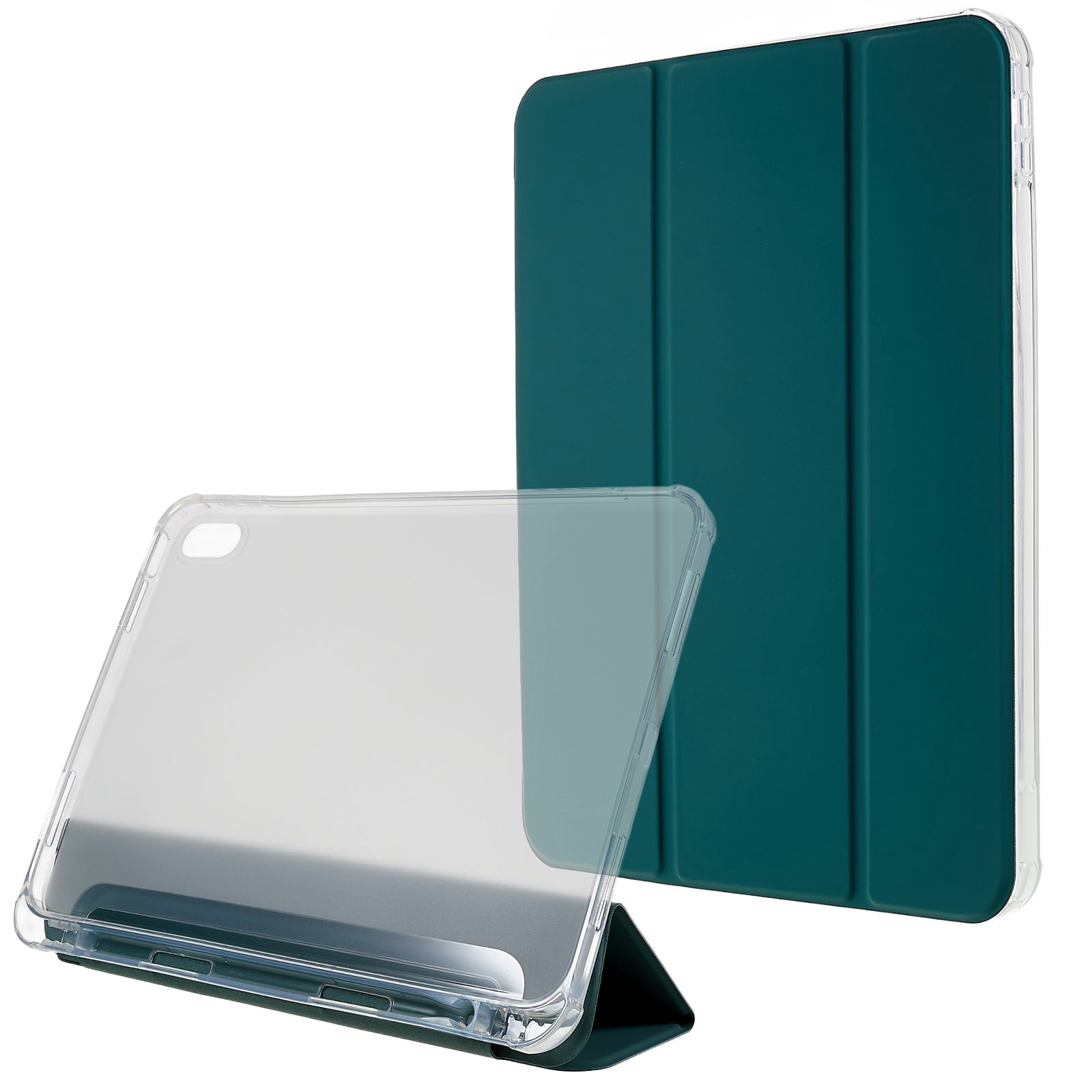 For iPad 10.9 (2022) Trifold Stand Protective Tablet Case PU Leather Transparent TPU Back Auto Sleep / Wake Cover with Pencil Holder