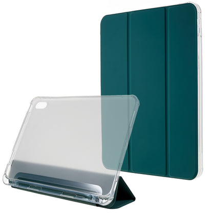 For iPad 10.9 (2022) Trifold Stand Protective Tablet Case PU Leather Transparent TPU Back Auto Sleep / Wake Cover with Pencil Holder