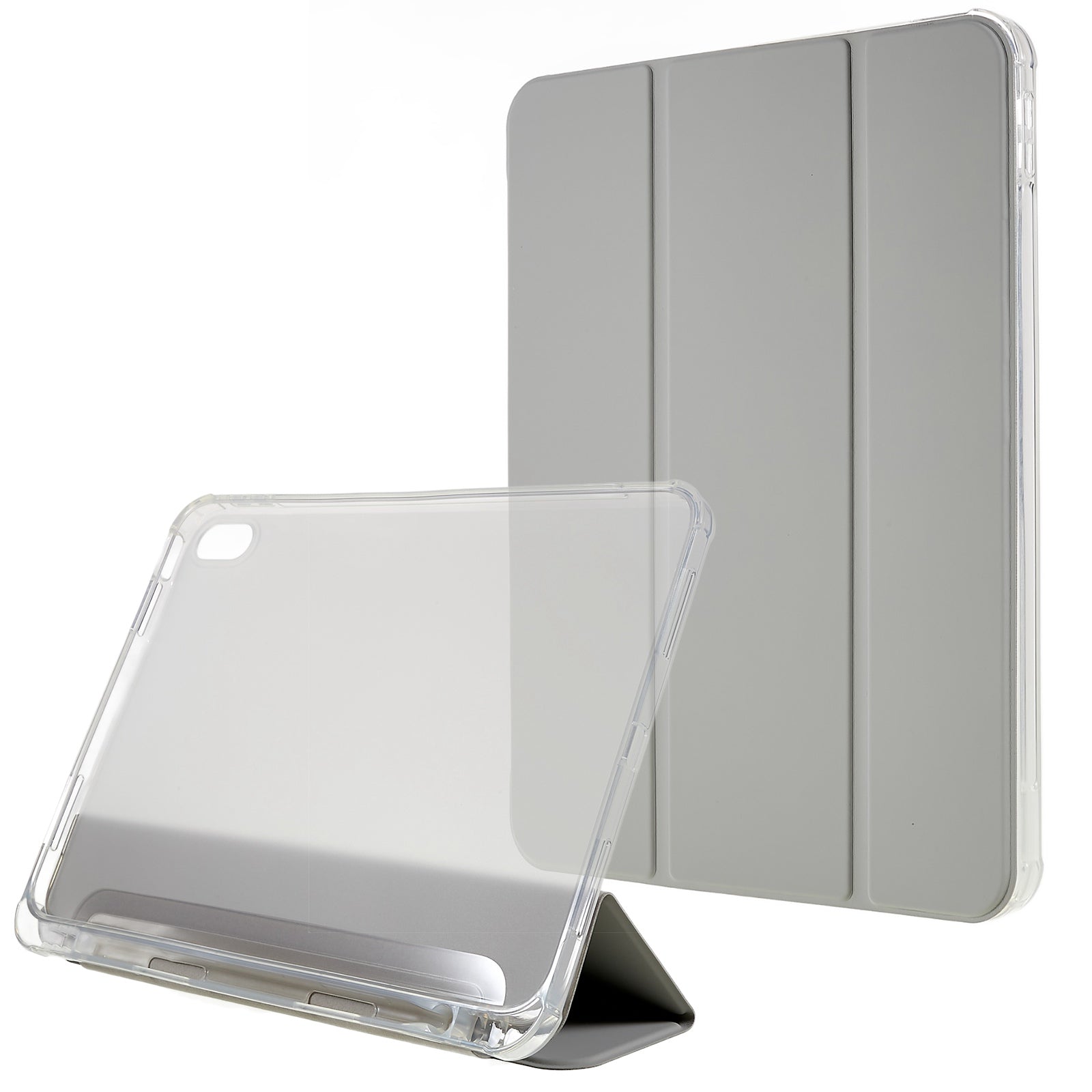 For iPad 10.9 (2022) Trifold Stand Protective Tablet Case PU Leather Transparent TPU Back Auto Sleep / Wake Cover with Pencil Holder