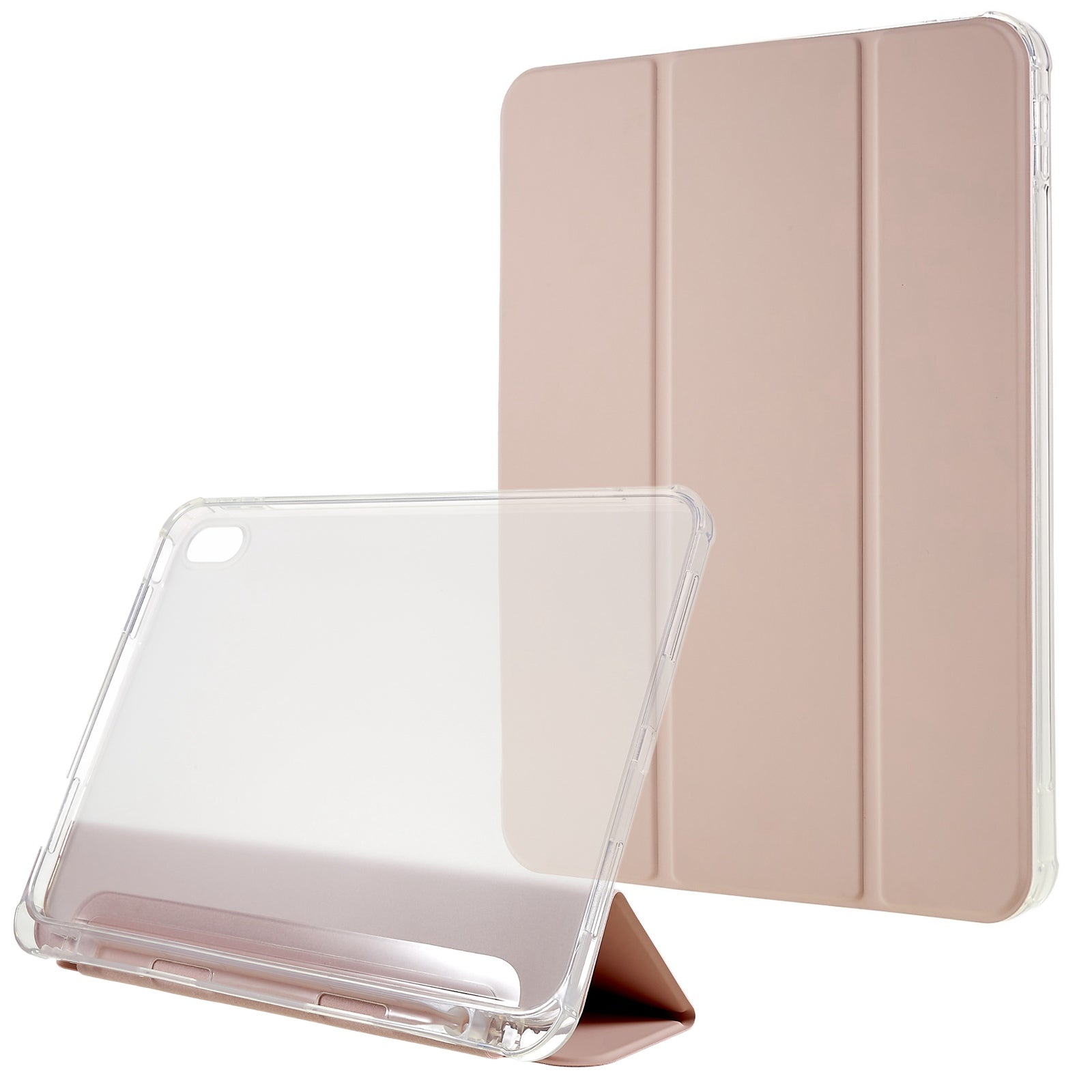 For iPad 10.9 (2022) Trifold Stand Protective Tablet Case PU Leather Transparent TPU Back Auto Sleep / Wake Cover with Pencil Holder