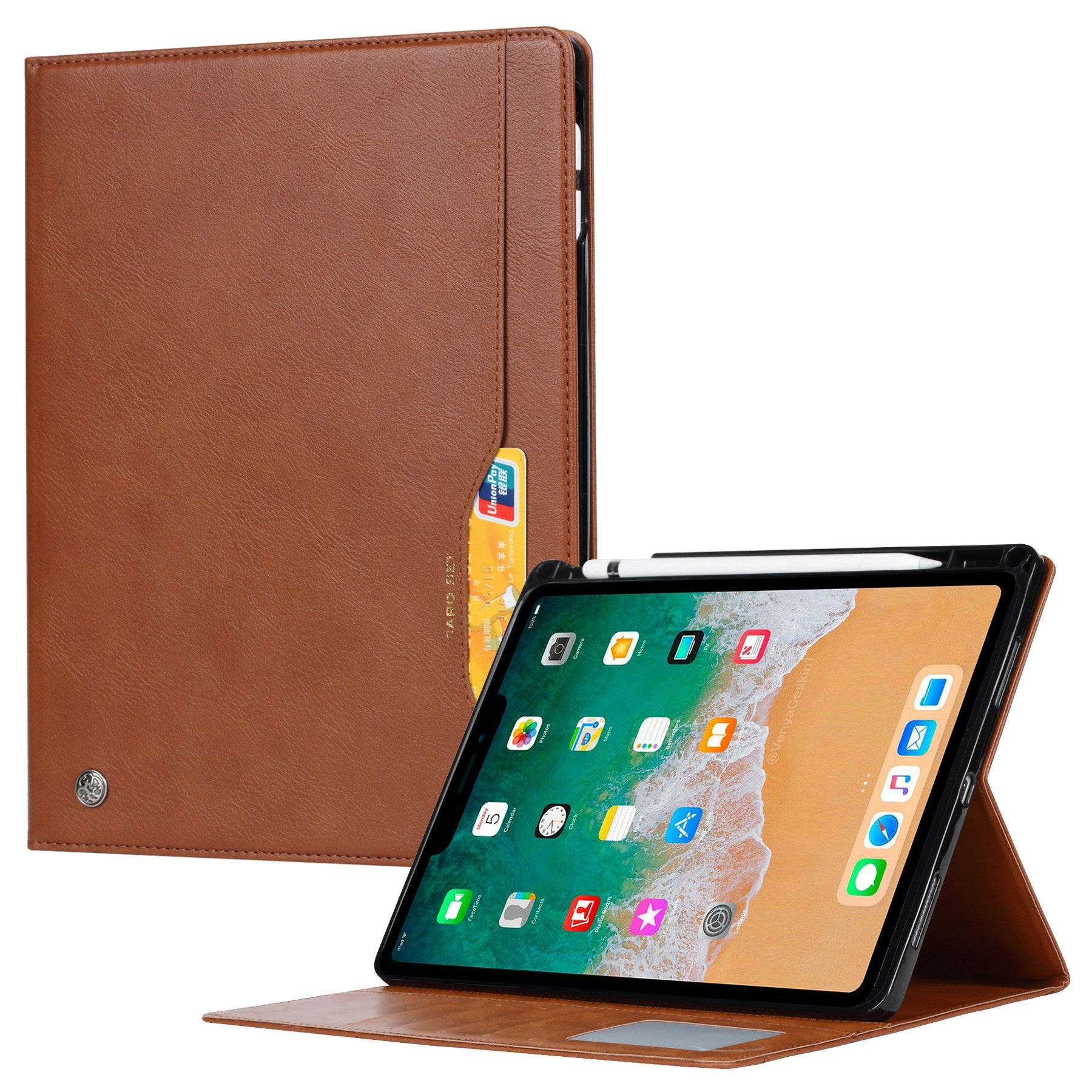 For iPad 10.9 (2022) Outer Card Slot Design PU Leather Tablet Case Foldable Stand Wallet Pen Slot Cover with Auto Wake / Sleep