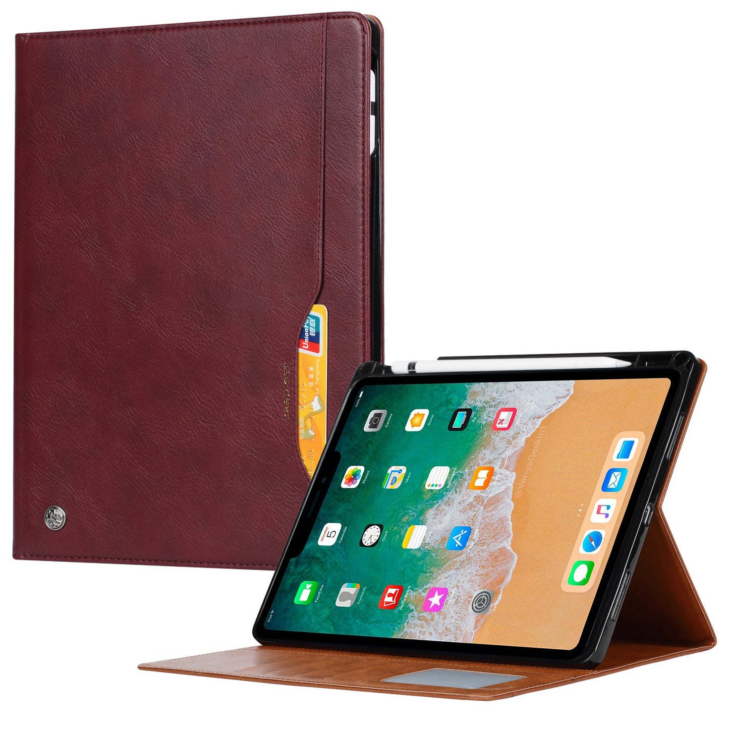 For iPad 10.9 (2022) Outer Card Slot Design PU Leather Tablet Case Foldable Stand Wallet Pen Slot Cover with Auto Wake / Sleep