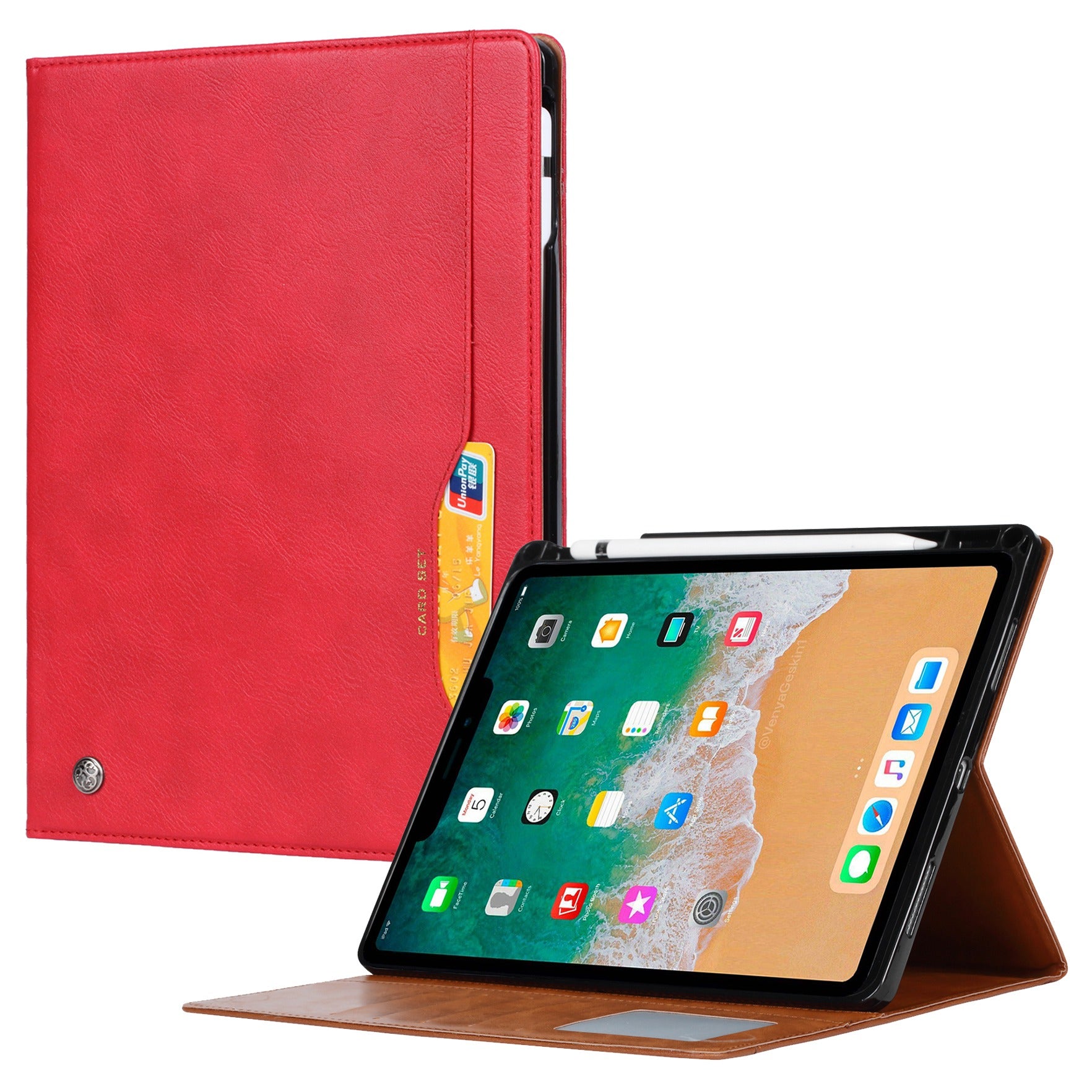 For iPad 10.9 (2022) Outer Card Slot Design PU Leather Tablet Case Foldable Stand Wallet Pen Slot Cover with Auto Wake / Sleep
