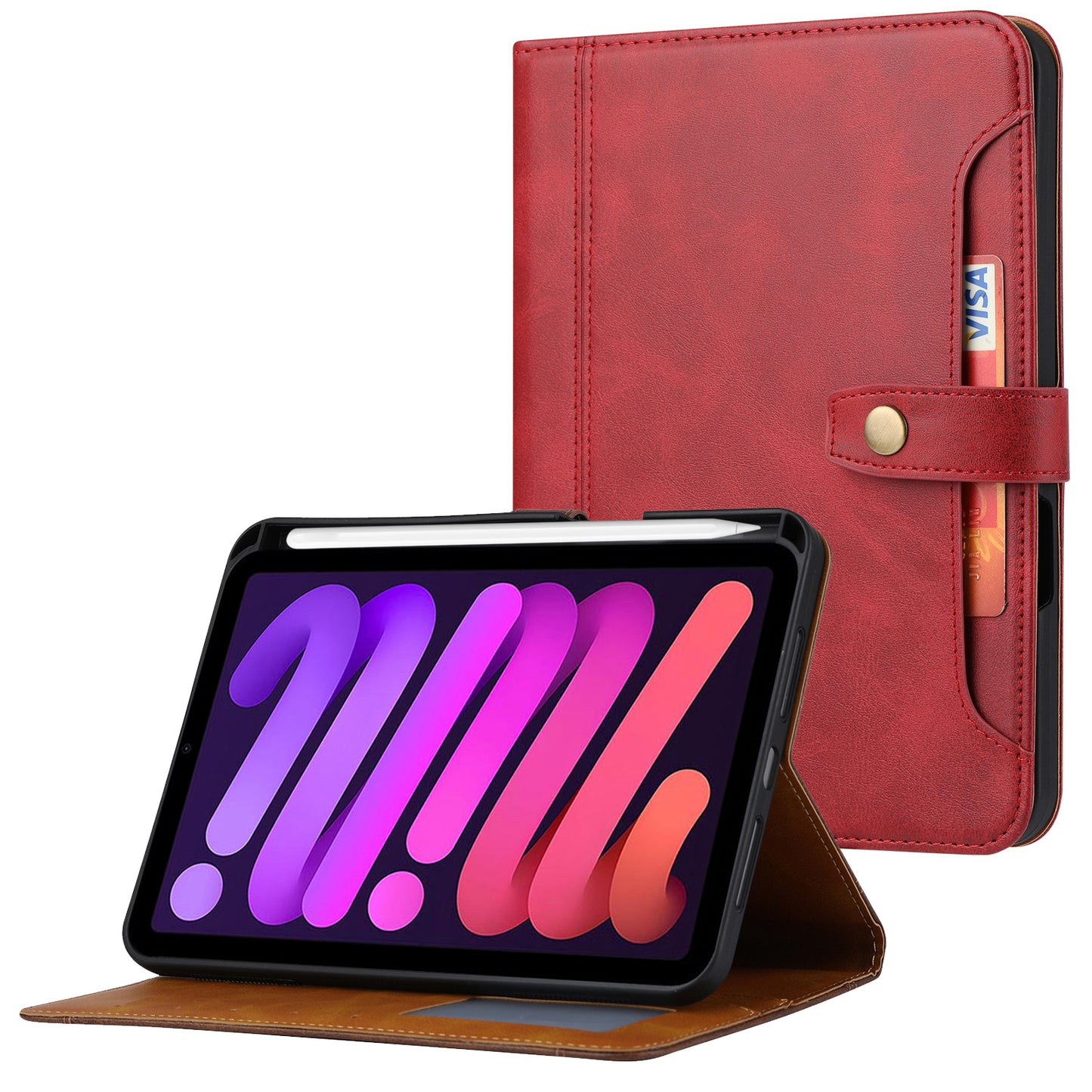 For iPad 10.9 (2022) Outer Card Slot Design PU Leather Tablet Case Magnetic Clasp Wallet Stand Anti-scratch Cover with Pen Slot