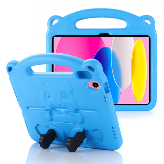 For iPad 10.9 (2022) Cartoon Panda EVA Tablet Case Kickstand Hand Grip Shock-absorbing Protective Cover