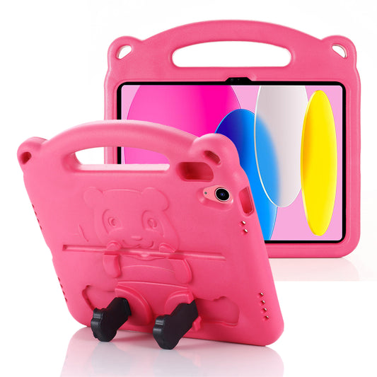 For iPad 10.9 (2022) Cartoon Panda EVA Tablet Case Kickstand Hand Grip Shock-absorbing Protective Cover