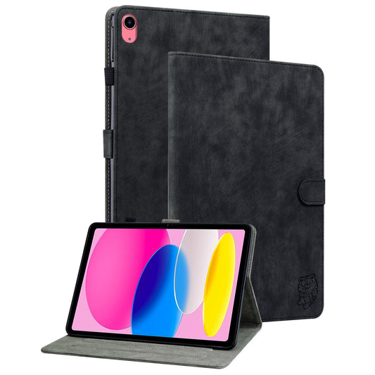 For iPad 10.9 (2022) / iPad 10th Gen PU Leather Shockproof Adjustable Stand Case Imprinted Cute Tiger Pattern Auto Sleep / Wake Flip Tablet Cover with Card Holder