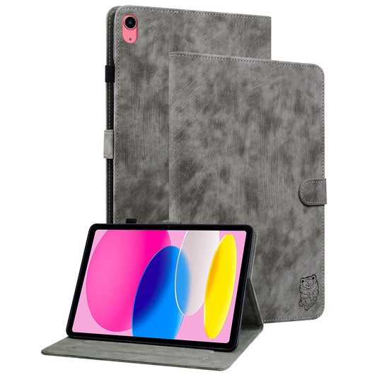For iPad 10.9 (2022) / iPad 10th Gen PU Leather Shockproof Adjustable Stand Case Imprinted Cute Tiger Pattern Auto Sleep / Wake Flip Tablet Cover with Card Holder