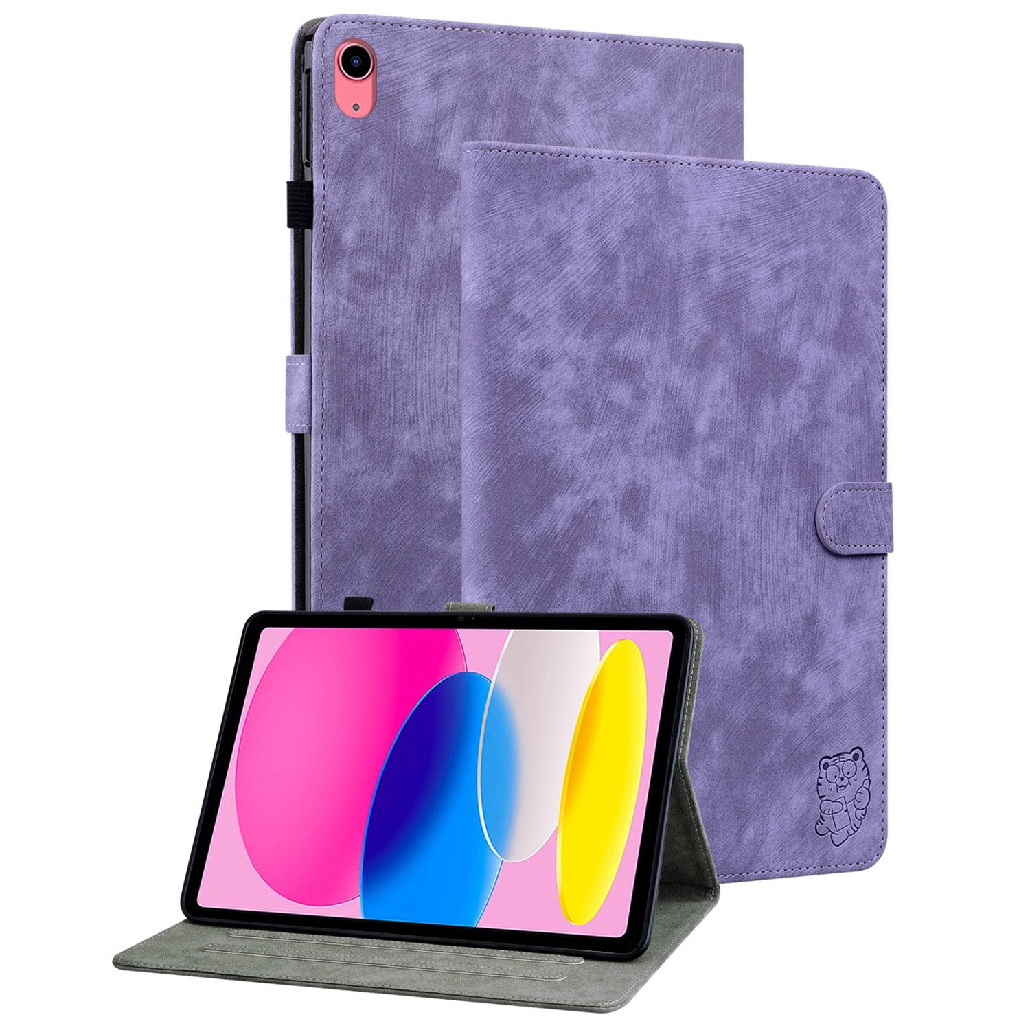 For iPad 10.9 (2022) / iPad 10th Gen PU Leather Shockproof Adjustable Stand Case Imprinted Cute Tiger Pattern Auto Sleep / Wake Flip Tablet Cover with Card Holder