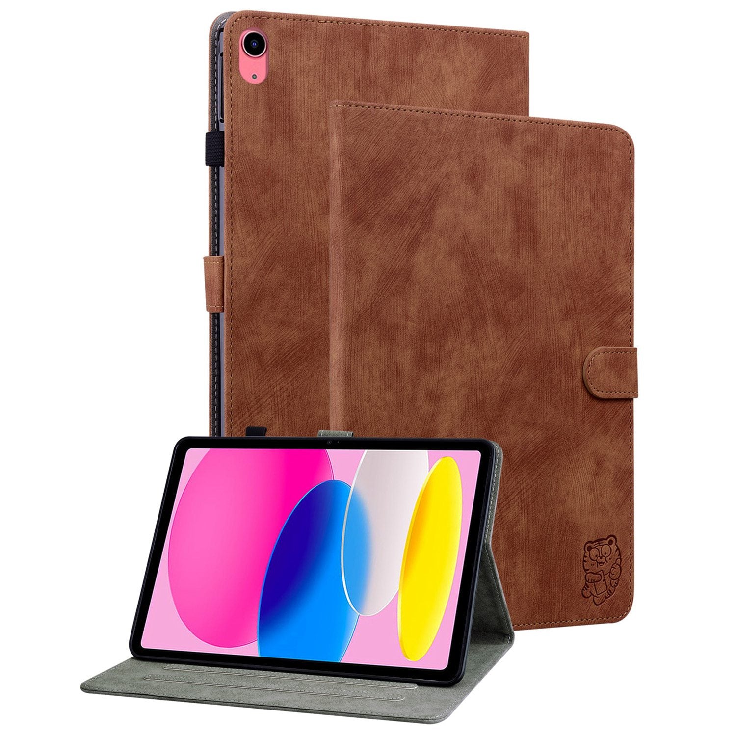 For iPad 10.9 (2022) / iPad 10th Gen PU Leather Shockproof Adjustable Stand Case Imprinted Cute Tiger Pattern Auto Sleep / Wake Flip Tablet Cover with Card Holder