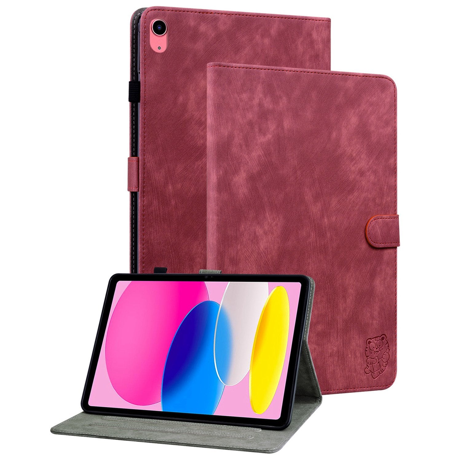 For iPad 10.9 (2022) / iPad 10th Gen PU Leather Shockproof Adjustable Stand Case Imprinted Cute Tiger Pattern Auto Sleep / Wake Flip Tablet Cover with Card Holder