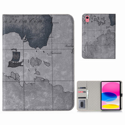 For iPad 10.9 (2022) Map Pattern Printing PU Leather + PC Tablet Case Adjustable Stand Wallet Full Protection Cover