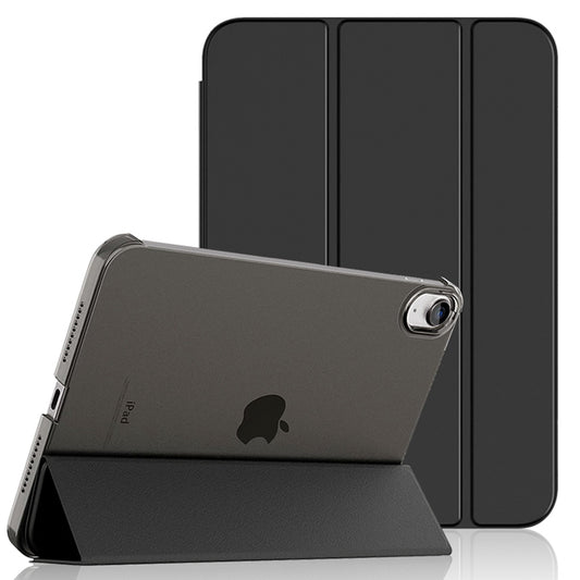 For iPad 10.9 (2022) PU Leather Transparent Matte Hard PC Tablet Case Tri-fold Stand Cover Support Auto Wake  /  Sleep