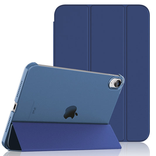For iPad 10.9 (2022) PU Leather Transparent Matte Hard PC Tablet Case Tri-fold Stand Cover Support Auto Wake  /  Sleep