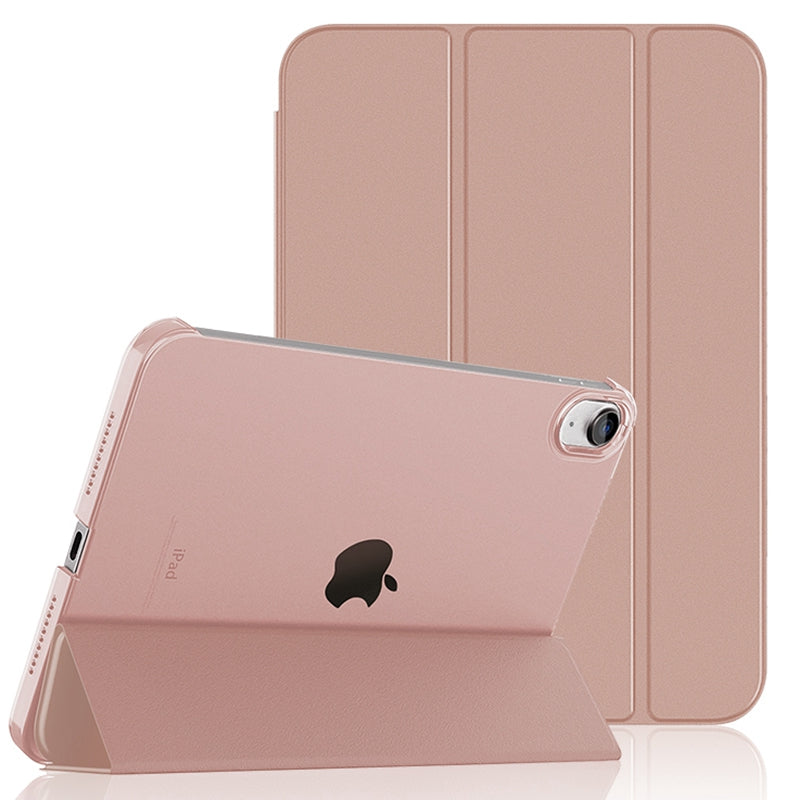 For iPad 10.9 (2022) PU Leather Transparent Matte Hard PC Tablet Case Tri-fold Stand Cover Support Auto Wake  /  Sleep