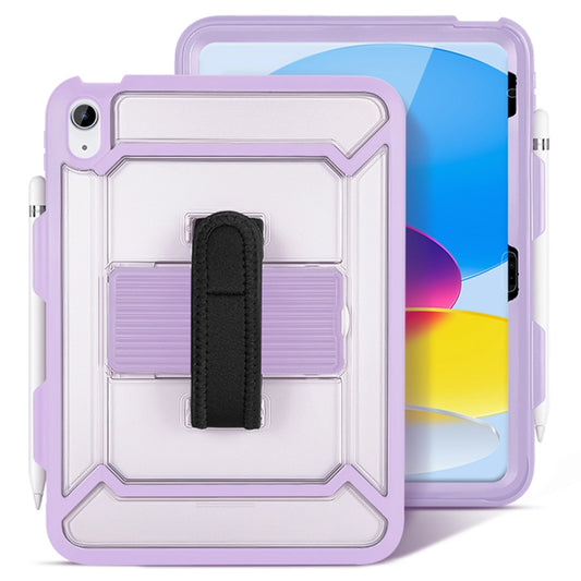 For iPad 10.9 (2022) Anti-drop Air Bags TPU+Matte Acrylic+PC Hybrid Tablet Cover Kickstand Case with Built-in PET Screen Film / Grip Strap / Pen Slot