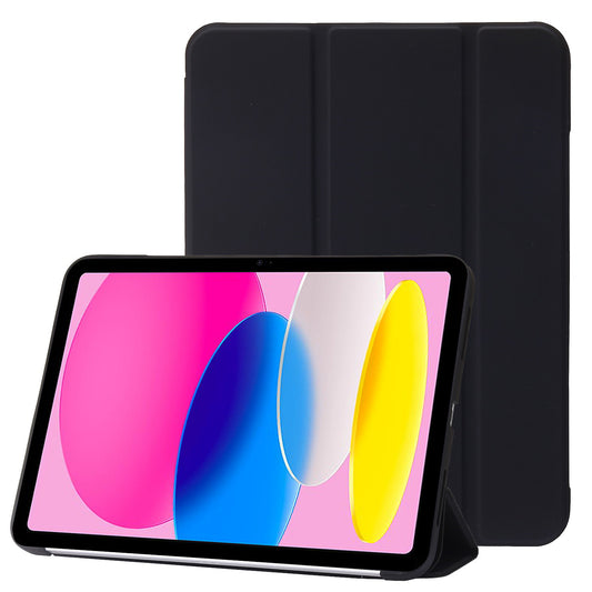 For iPad 10.9 (2022) Three-fold Stand PU Leather + Silicone Cover Tablet Anti-drop Shockproof Case