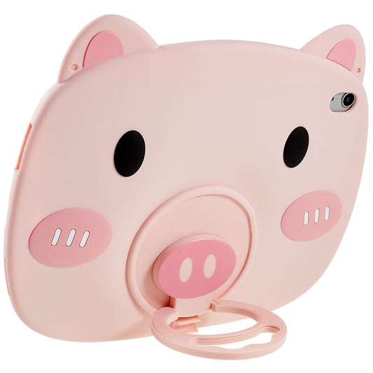 For iPad 10.9 (2022) / iPad 10th Gen 3D Cute Piggy Kids Case Soft Silicone Protective Tablet Cover with Handle Kickstand