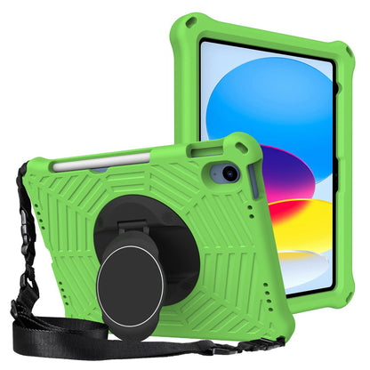 For iPad 10.9 (2022) Spider Web Texture Shockproof EVA Case 360 Degree Rotation Kickstand Cover with Shoulder Strap