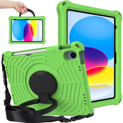 For iPad 10.9 (2022) Spider Web Texture Hand Grip Kickstand Cover Drop-proof Protective Tablet Case with Shoulder Strap