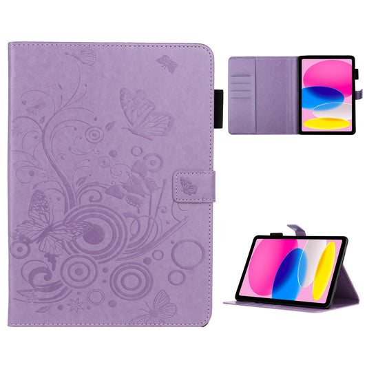 For iPad 10.9 (2022) / iPad 10th Gen Imprinted Butterfly Flower Pattern PU Leather Tablet Case Foldable Stand Wallet Full Protection Cover with Pen Holder