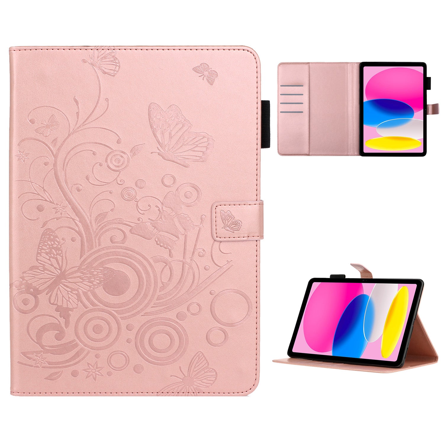 For iPad 10.9 (2022) / iPad 10th Gen Imprinted Butterfly Flower Pattern PU Leather Tablet Case Foldable Stand Wallet Full Protection Cover with Pen Holder