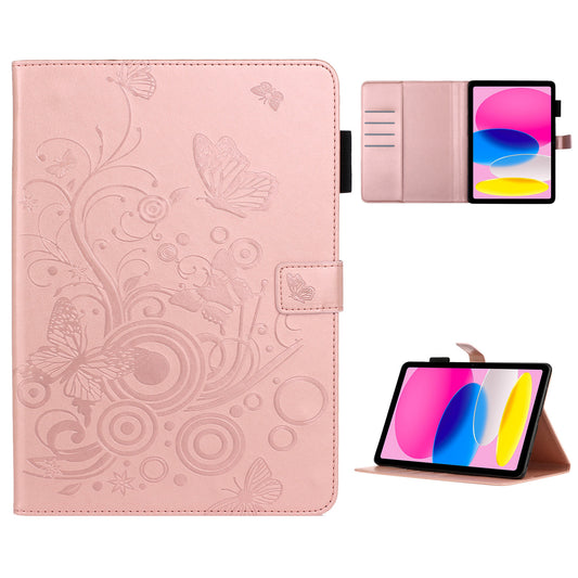 For iPad 10.9 (2022) / iPad 10th Gen Imprinted Butterfly Flower Pattern PU Leather Tablet Case Foldable Stand Wallet Full Protection Cover with Pen Holder