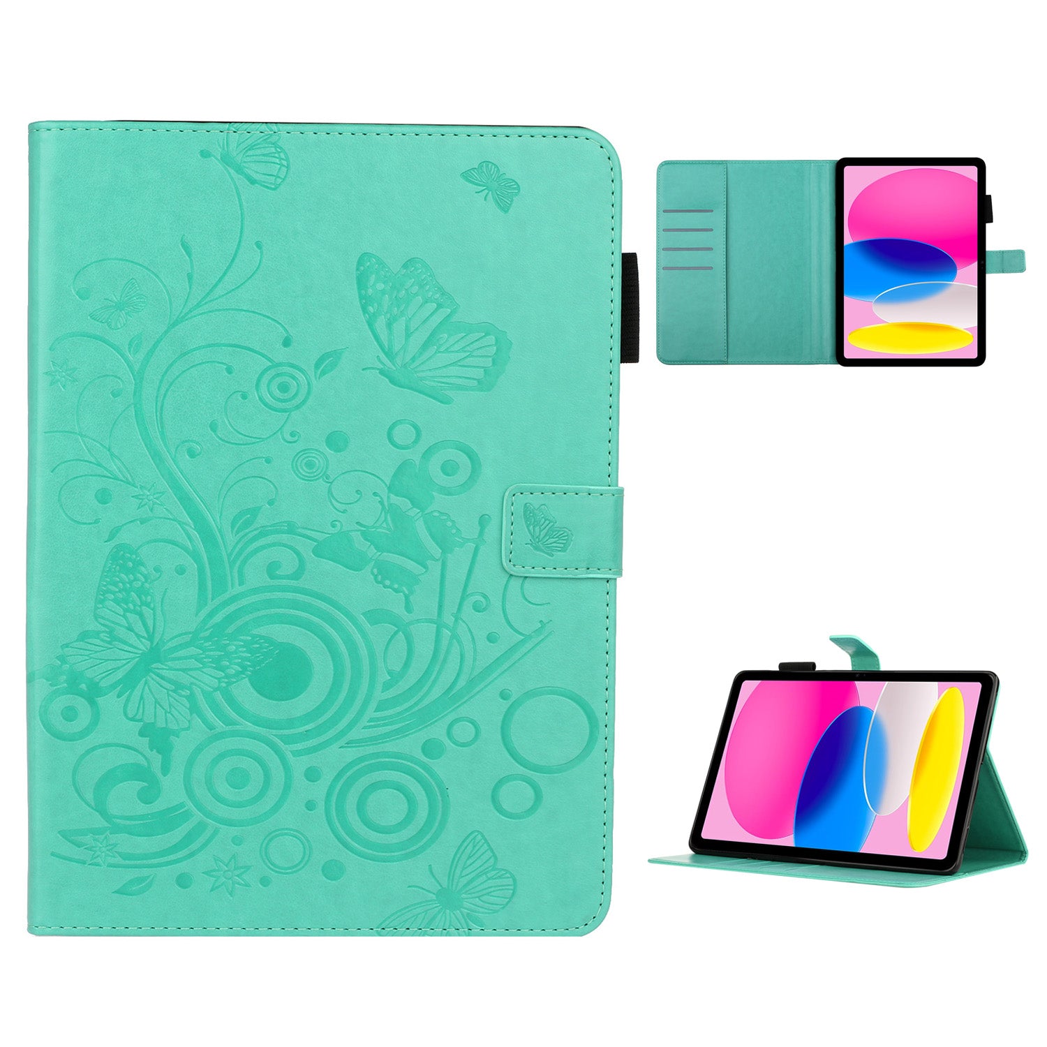 For iPad 10.9 (2022) / iPad 10th Gen Imprinted Butterfly Flower Pattern PU Leather Tablet Case Foldable Stand Wallet Full Protection Cover with Pen Holder