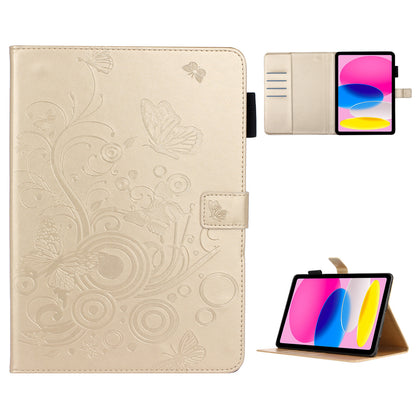For iPad 10.9 (2022) / iPad 10th Gen Imprinted Butterfly Flower Pattern PU Leather Tablet Case Foldable Stand Wallet Full Protection Cover with Pen Holder