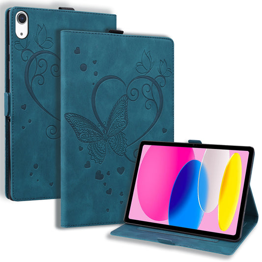 For iPad 10.9 (2022) / iPad 10th Gen Imprinted Butterfly Viewing Stand Shell PU Leather Cards Holder Tablet Case Cover with Pencil Holder