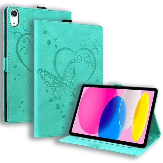 For iPad 10.9 (2022) / iPad 10th Gen Imprinted Butterfly Viewing Stand Shell PU Leather Cards Holder Tablet Case Cover with Pencil Holder