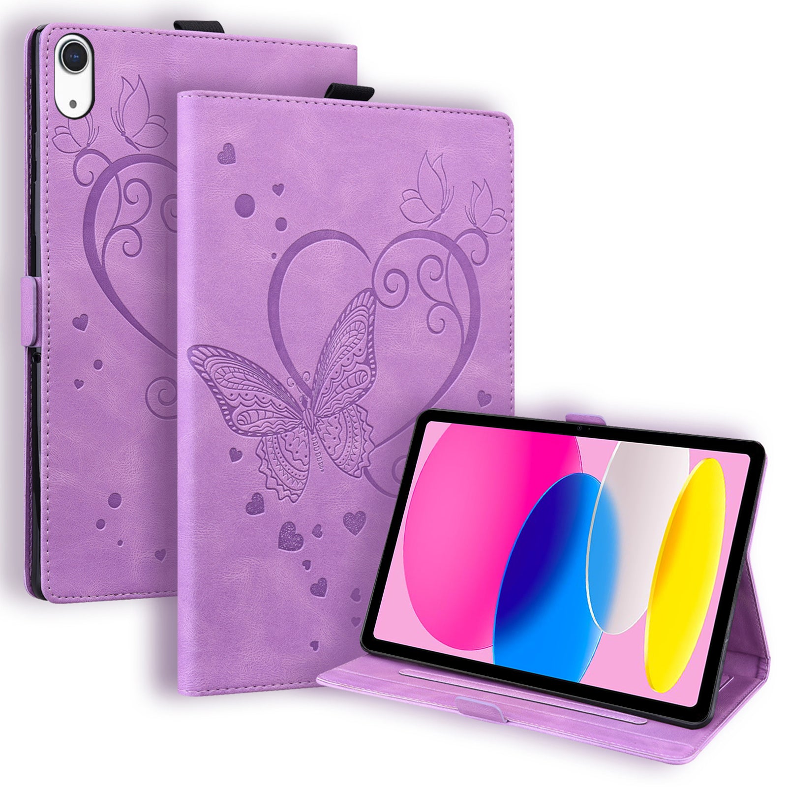 For iPad 10.9 (2022) / iPad 10th Gen Imprinted Butterfly Viewing Stand Shell PU Leather Cards Holder Tablet Case Cover with Pencil Holder