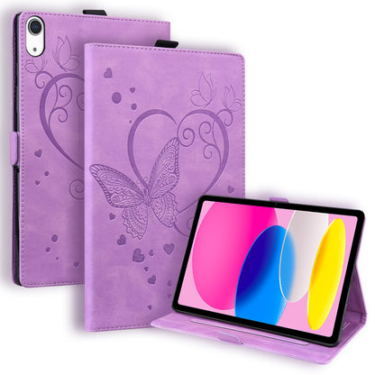 For iPad 10.9 (2022) / iPad 10th Gen Imprinted Butterfly Viewing Stand Shell PU Leather Cards Holder Tablet Case Cover with Pencil Holder