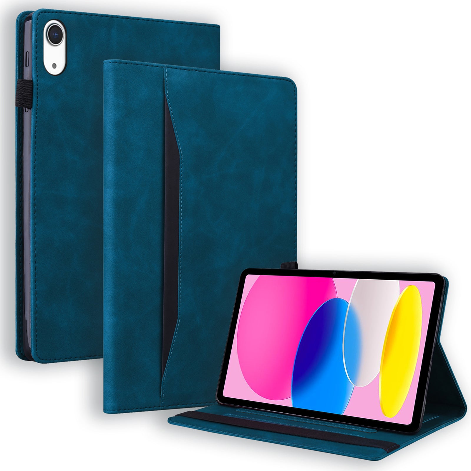 For iPad 10.9 (2022) / iPad 10th Gen Business Folio Stand Case PU Leather Wallet Auto Wake / Sleep Tablet Cover with Elastic Band and Pencil Holder