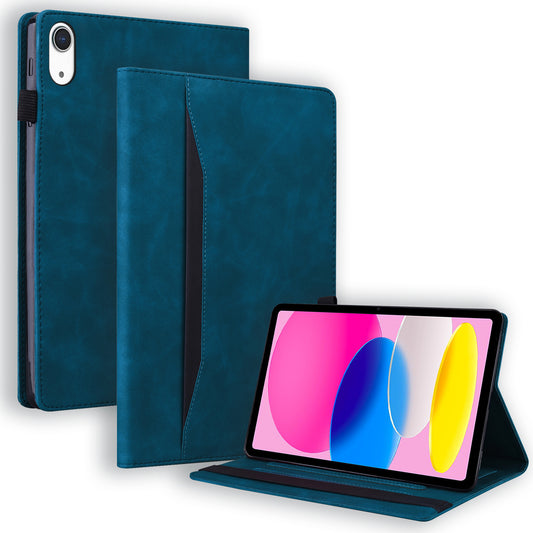 For iPad 10.9 (2022) / iPad 10th Gen Business Folio Stand Case PU Leather Wallet Auto Wake / Sleep Tablet Cover with Elastic Band and Pencil Holder
