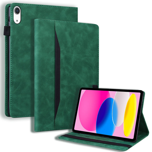 For iPad 10.9 (2022) / iPad 10th Gen Business Folio Stand Case PU Leather Wallet Auto Wake / Sleep Tablet Cover with Elastic Band and Pencil Holder