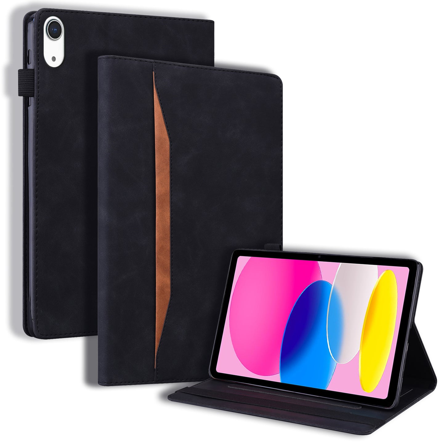 For iPad 10.9 (2022) / iPad 10th Gen Business Folio Stand Case PU Leather Wallet Auto Wake / Sleep Tablet Cover with Elastic Band and Pencil Holder