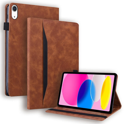 For iPad 10.9 (2022) / iPad 10th Gen Business Folio Stand Case PU Leather Wallet Auto Wake / Sleep Tablet Cover with Elastic Band and Pencil Holder