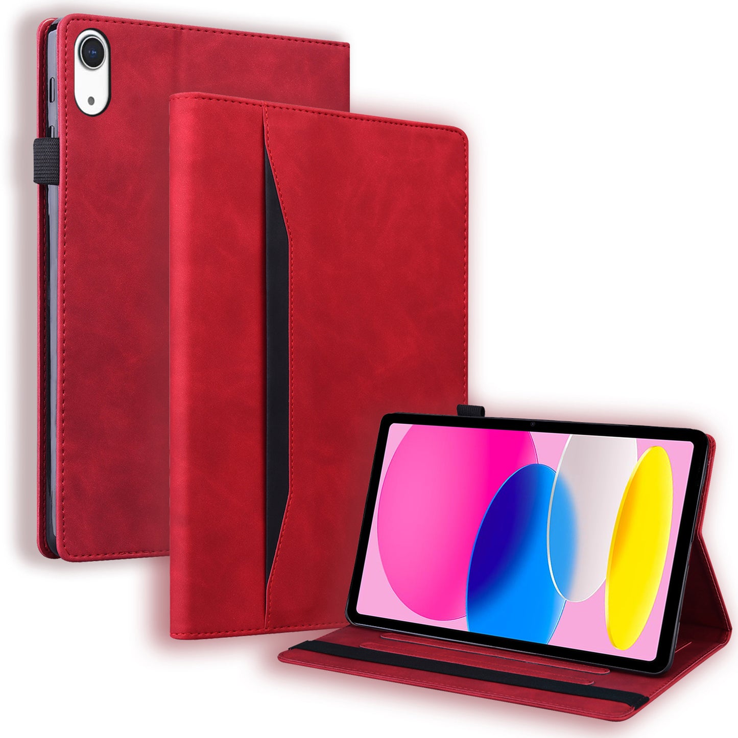 For iPad 10.9 (2022) / iPad 10th Gen Business Folio Stand Case PU Leather Wallet Auto Wake / Sleep Tablet Cover with Elastic Band and Pencil Holder