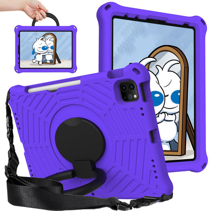 For iPad Pro 11-inch (2018) / (2020) / (2021) / (2022) / Air (2020) / (2022) Shockproof Case Spider Web Texture Kickstand Hand Grip Tablet Cover with Shoulder Strap